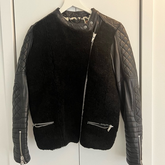 Maison Scotch & Soda Leather and Shearling Biker Jacket - Picture 6 of 7